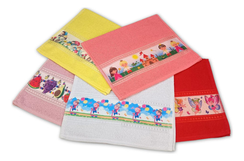 Kit 5 Toalha Lavabo Mão Escolar Infantil Lancheira Infantil Cor Menina