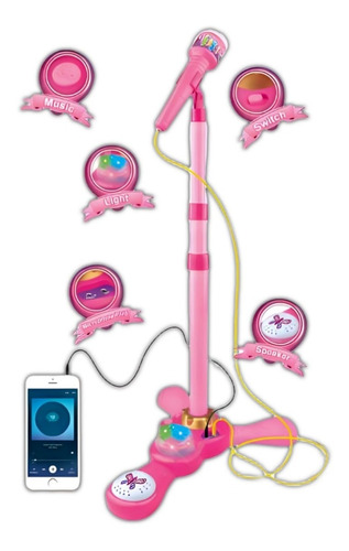 Microfono Pedestal Juguete Mp3 Con Luces Infantil Rosada