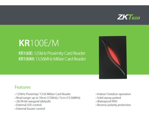 Lector Kr100 Zkteco Control Acceso Rfid 125khz Ip65 Em Marin