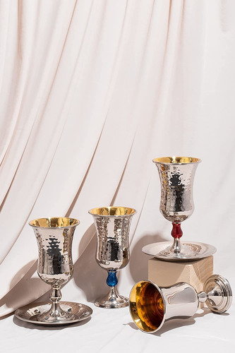 Copa Kidush Judaica Vasos Metal Interior Dorado