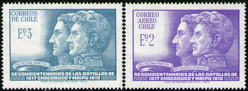 Chile 2 Sellos Mint San Martín, Chacabuco Y Maipú Año 1968 