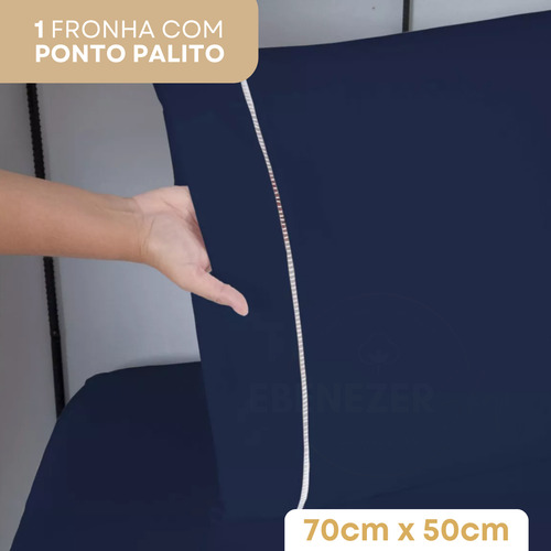 Lençol Solteiro Padrão Com Fronha Ponto Palito 400 Fios Macio C/ Elástico 2 Peças Azul Marinho Premium