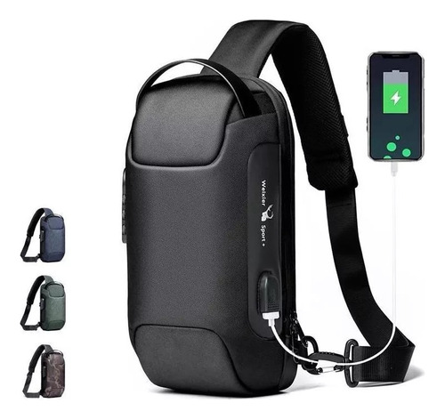 Bolso Antirrobo Tipo Bandolera Con Carga Usb Para Hombre