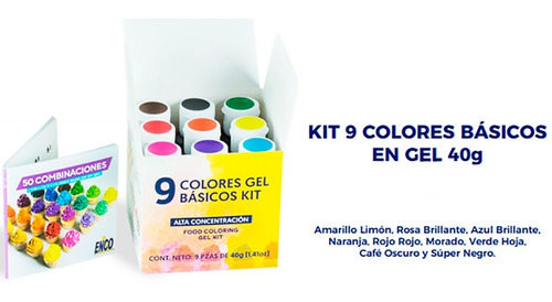 Kit 9 Colores En Gel Enco 40 Grs C/ 1 Libro 50 Combinaciones