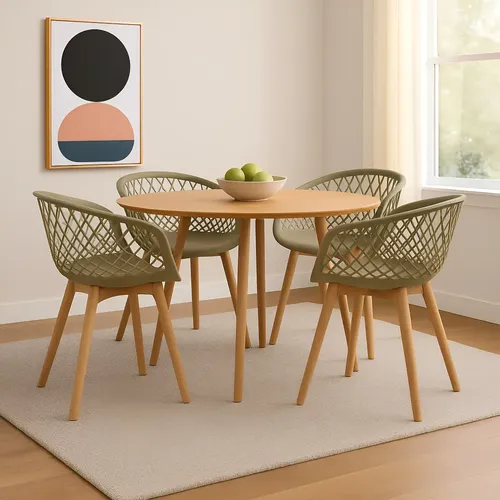 Kit 4 Cadeiras de Jantar Web Pé Wood Modelo Premium Maciça Estrutura Madeira Assento Nude
