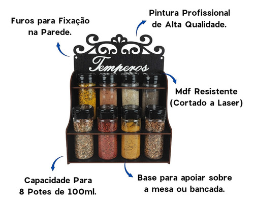 Porta Temperos Arabesco 8 Potes Mesa Bancada C 20 Etiquetas