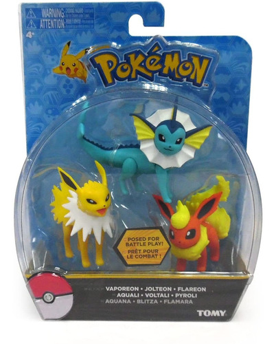 Pokemon - Pack 3 Bonecos Jolteon, Vaporeon E Flareon Tomy