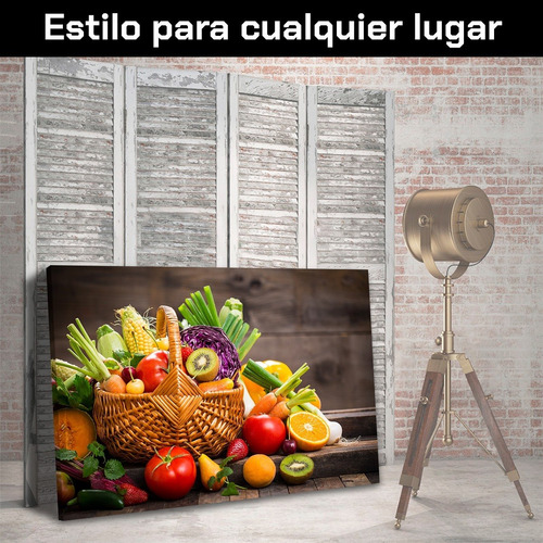 Imagen 7 de 10 de Cuadro Decorativo Comida Canvas Frutas Y Verduras En Canasto