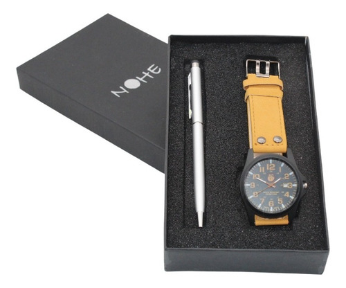 Reloj Hombre, Set Elegante De , Pluma Estuche Correa Piel