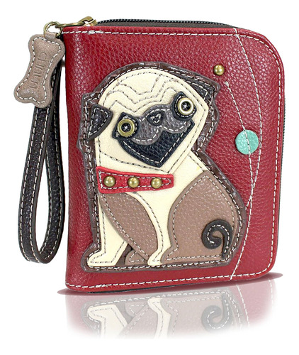 Billetera De Hombre Chala Cuerina Diseño Pug Bordo