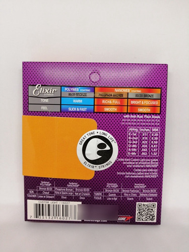Imagen 2 de 4 de Cuerdas De Guitarra Elixir 16027 Calibre (11-52)