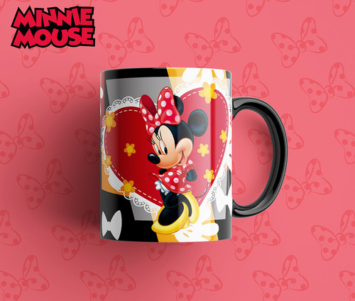 Taza Con Asa Y Fondo Negro Diseños De Minnie Y Mickey Disney
