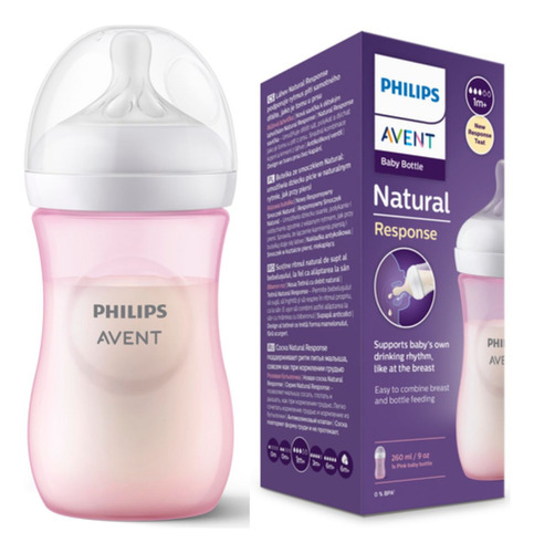 Mamadeira Avent Pétala 260ml + Chupeta Soothie Rosa