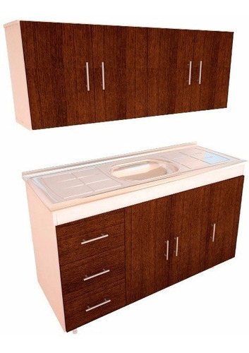 Combo 57 Cocina Alacena 1.40 Bajo Mesada Wengue Con Bacha