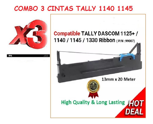  Pack 3 Cintas Compatible Tally Dascom Impresora 1140 1145 