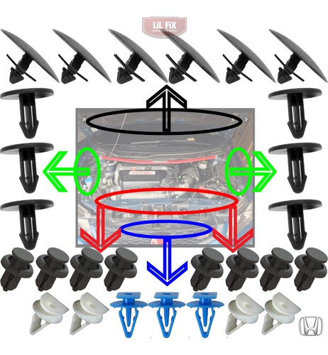 27 Grampos Montagem Grade Grelha Frontal Honda Civic Fit Cit