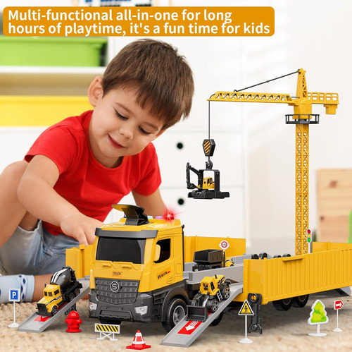 Juguetes De Construcción Camión Grúa Para Niños - Pista De C