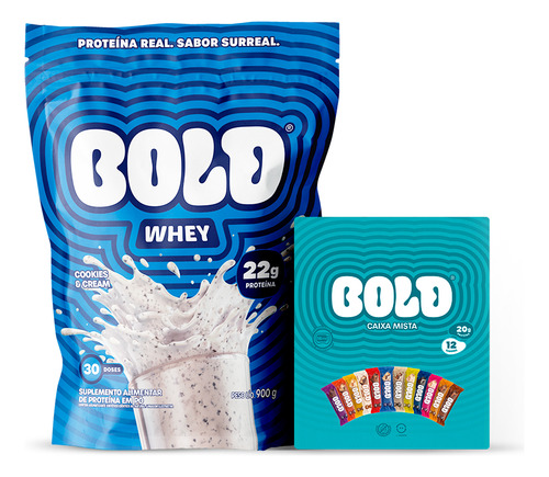 Bold Whey Cookies E Cream 900g + Bold Caixa Mista (12 Unid.) Mista