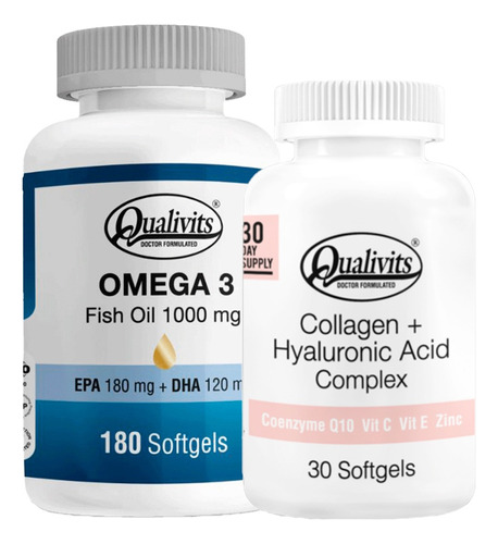 Colágeno Marino Ácido Hialurónico + Omega 3 180cap Qualivits Sabor Natural