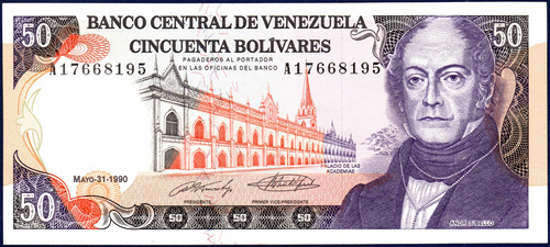 Billete 50 Bolívares A8 Mayo 31 1990 Andrés Bello