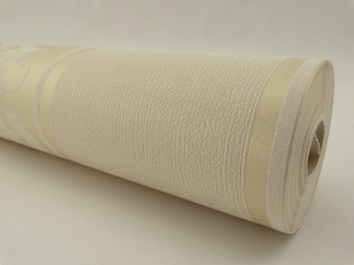 Papel Parede Creme C/ Desenhos Brancos - 370304 - 10m X 53cm