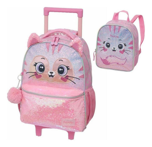 Mochila De Rodinha E Alca Pack Me Ten +lancheira Cor Rosa