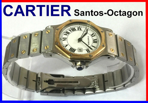 Elegante Cartier Santos Octagon 30mm Aço-ouro 18k Ref.: 2966