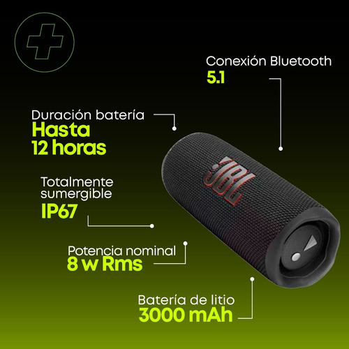 Imagen 6 de 6 de Parlante JBL Flip 6 portátil con bluetooth waterproof negra