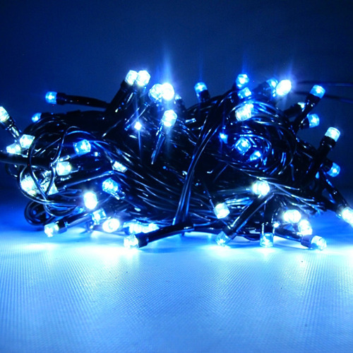 Serie Navideña Led Blanco Y Azul Cable Negro 5.1 Mts