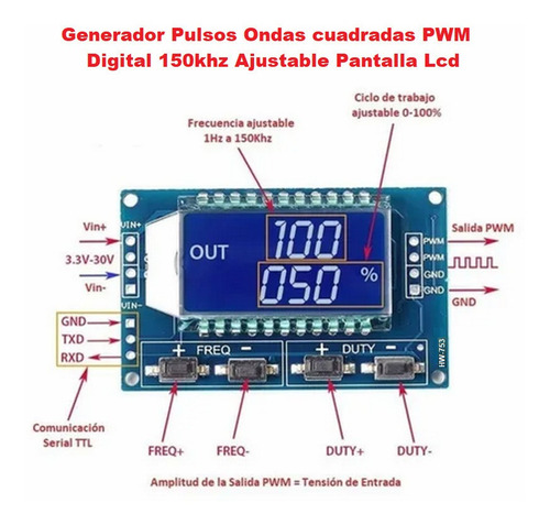 Hw-753 Generador Pulsos Ondas Cuadradas Pwm 150khz Lcd