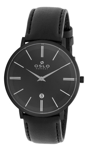 Relógio Oslo Masculino - Titânio - Couro - Preto - 43mm