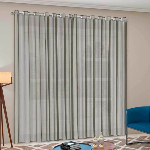 Cortina Voil Priori Sala Quarto 3,00x2,5m Fácil Instalação Cor Cinza