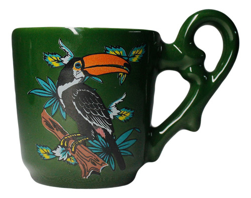 Xícara Vintage Verde Pássaros Do Brasil Cerâmica 50ml Cer28