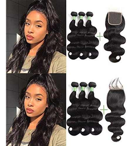 Cabello Rizado Virgen Brasileno Profundo 3 Paquetes Con Cie