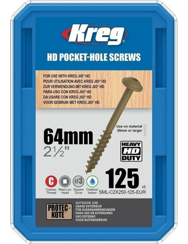 Imagen 1 de 6 de Tornillos Zinc Kreg Hd Sml-c2x250 2 1/2 - 64mm X 125unidades