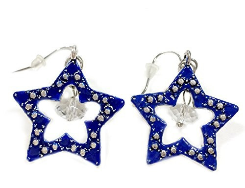 Linpeng Fiona Pintado Pendientes Estrella Metalizado, Azul