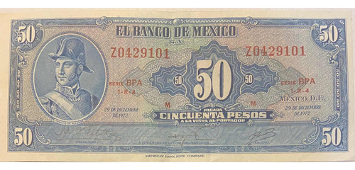 Billete Antiguo De Mexico. 50 Pesos. Sin Circular. 1972.