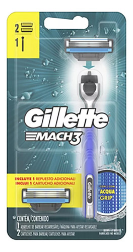 Maquina De Afeitar Mach3 2 Cartuchos Con Aqua Grip Gillette