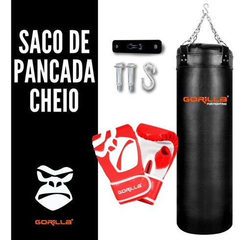 Kit Saco De Boxe Cheio 120 Cm + Luva Pro + Suporte Gorilla Cor Vermelho