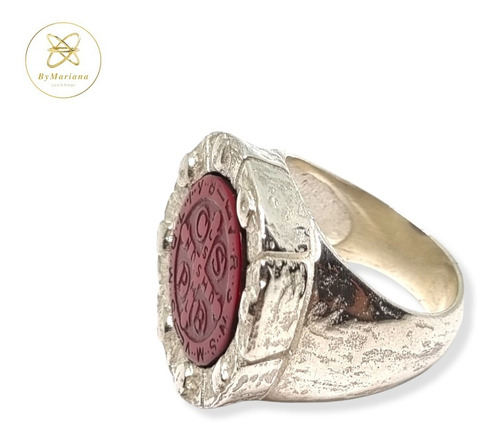 Imagen 3 de 6 de Anillo Plata Resina San Benito Rojo Grande