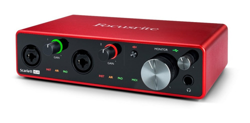 Placa De Sonido Interface Focusrite Scarlett 4i4 De 3era Generacion Con Entradas Midi Canon Plug Grabacion Home Studio