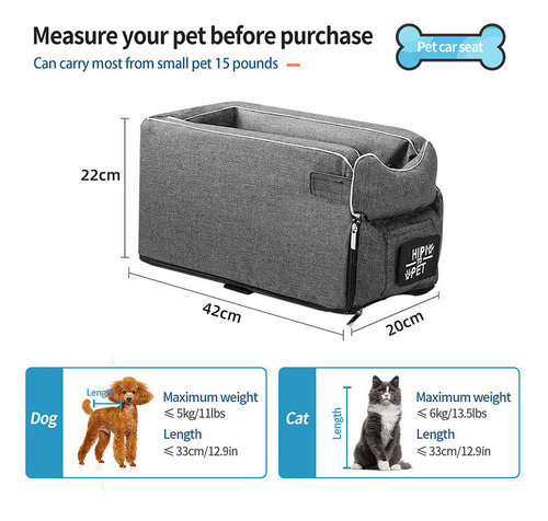 Gato Cadeirinha Pet Console Central Carro Bolsa Assento Pet