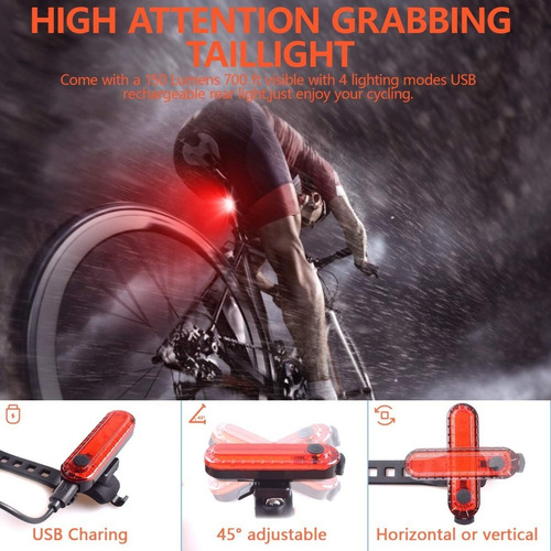 Imagen 2 de 7 de Luz Para Bicicleta Recargable Set Luces Frontal Posterior