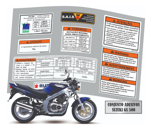 Etiquetas Advertencia Suzuki Gs 500 1995