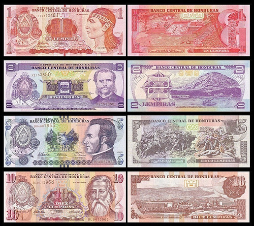Billetes De  Honduras 1 2 5 10 Lempiras Set 4 Piezas Unc