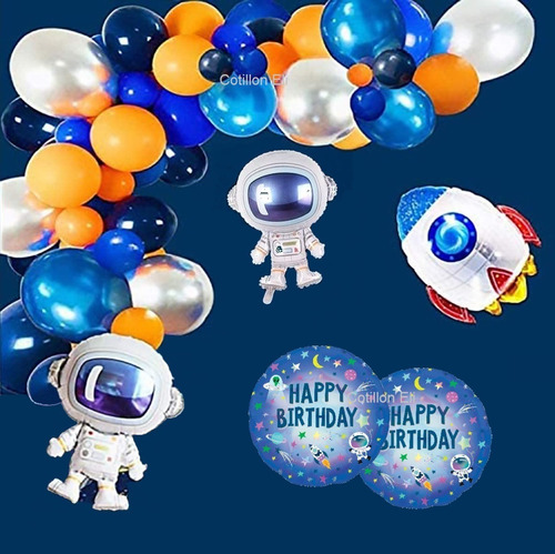 Combo  Globos Cumple Espacial Astronauta Cohete 