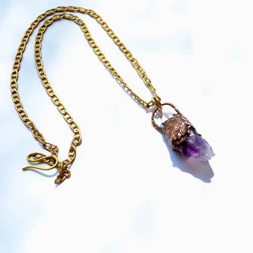 Collar Amuleto De Piedras Cuarzo Cristal Y Amatista, Cod1