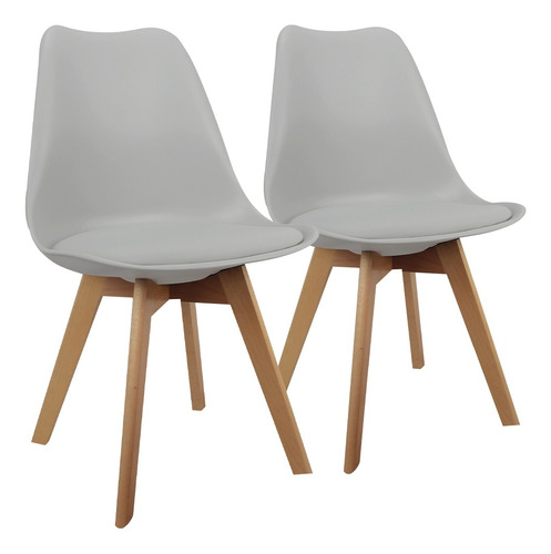 Set X 2 Sillas Eames Tulip De Comedor Almohadón Patas Madera Estructura De La Silla Gris