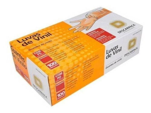 Luvas descartáveis Descarpack Profissional cor transparente tamanho  P de vinil com pó em kit de 20 x 100 unidades 