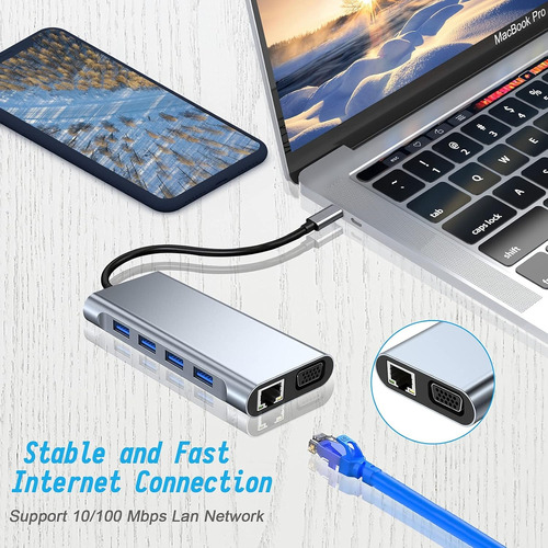 Hub Usb C 11 En 1 Con Hdmi 4k, Usb 3.0, 100 Wpd, Vga, Tarjet